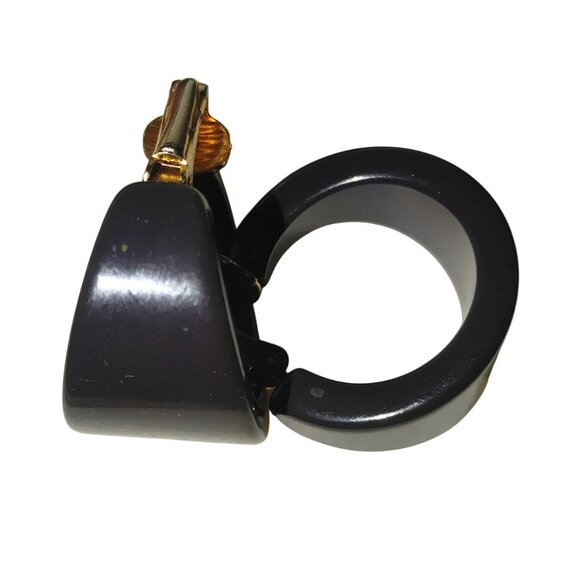 Vintage Blue Bakelite Clip On Earrings Timeless Geometric Design Authentic Retro - Picture 2 of 9